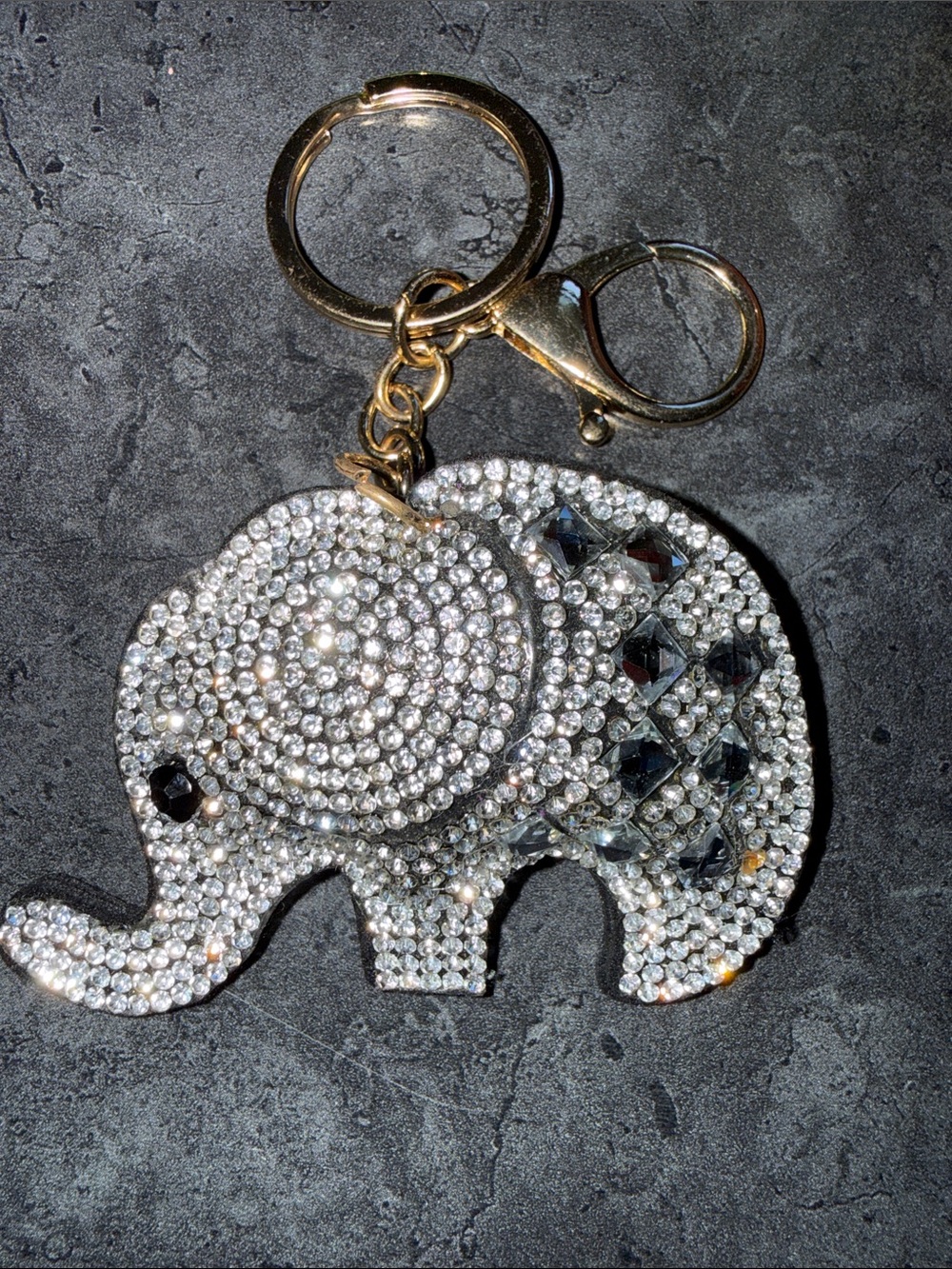 Crystal Elephant Keychain Charm - Gold Tone